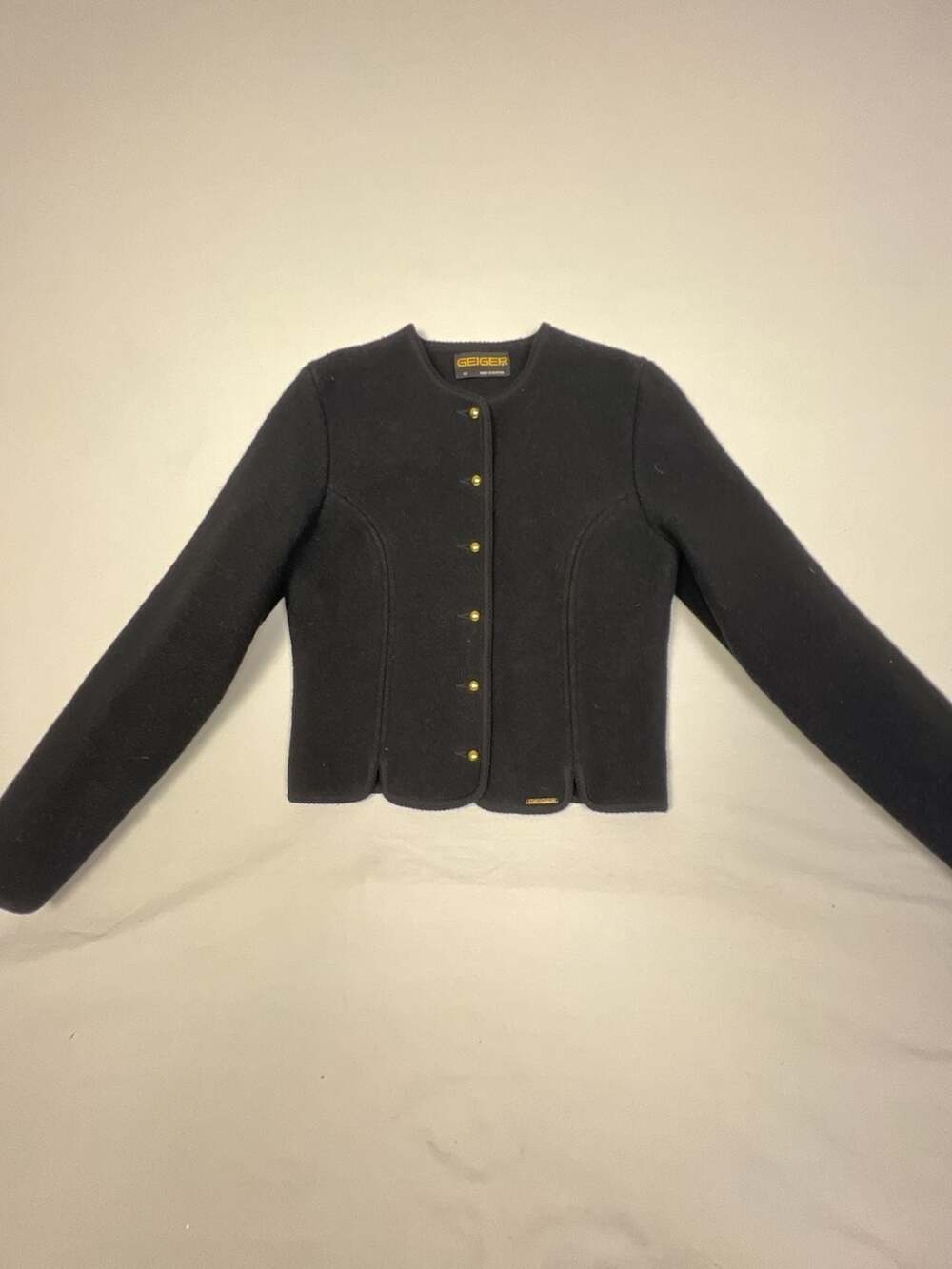 Geiger Vintage Boiled Wool Cardigan Jacket with Gold Tone Buttons
